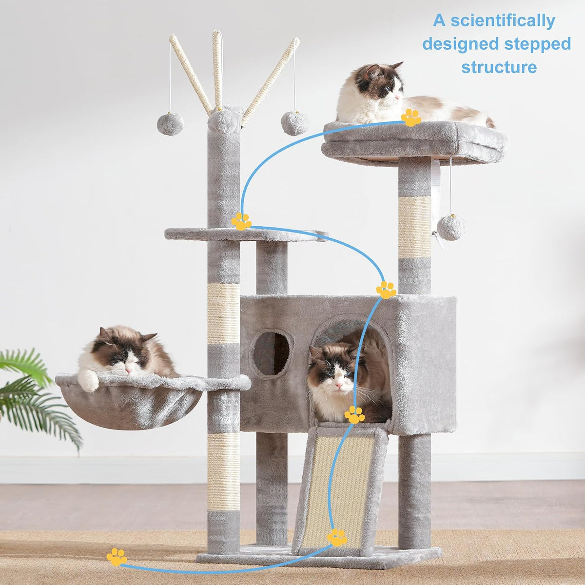 Cat Tree Tower with Removable Toys, Scratching Posts, MPJ008SW
