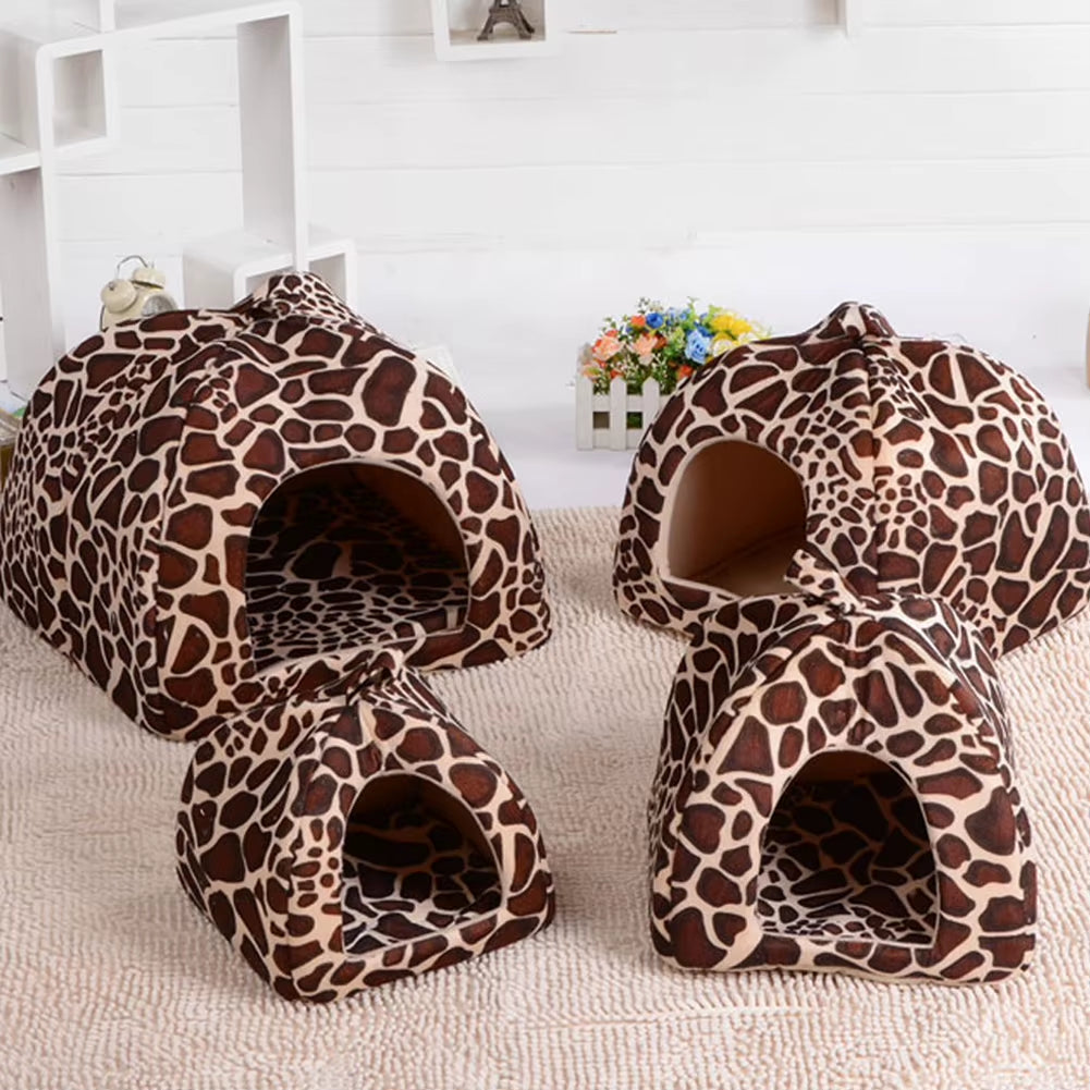Soft Cat House Foldable Leopard Strawberry Shape Lovely Dog Bed Warm Puppy Kitten Bed Tent Cute Pet Cat Dog Cave Nest