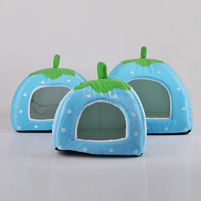 Soft Cat House Foldable Leopard Strawberry Shape Lovely Dog Bed Warm Puppy Kitten Bed Tent Cute Pet Cat Dog Cave Nest