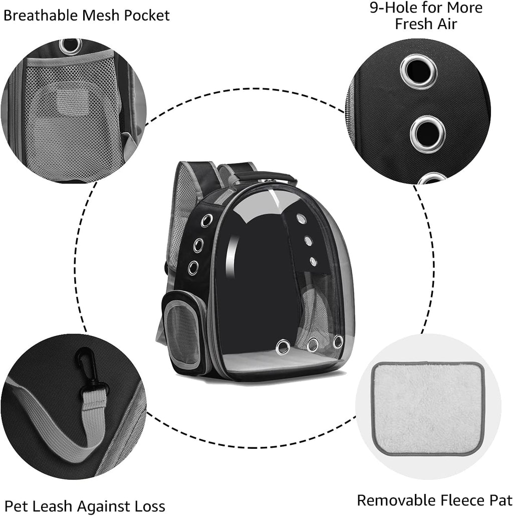 Cat Backpack Carrier Bubble Carrying Bag, Small Dog Backpack Carrier for Small Medium Dogs Cats, Space Capsule Pet Carrier Dog Hiking Backpack, Airline Approved Travel Carrier - Black