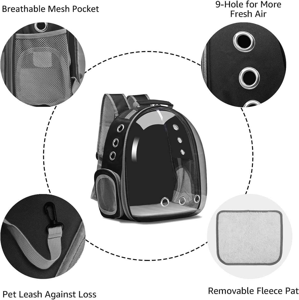 Cat Backpack Carrier Bubble Carrying Bag, Small Dog Backpack Carrier for Small Medium Dogs Cats, Space Capsule Pet Carrier Dog Hiking Backpack, Airline Approved Travel Carrier - Black