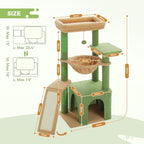 Cactus Cat Tree for Indoor Cats, 92Cm Cat Tower with 3 Scratching Post, Scratching Board, Large Condo, Cozy Hammock and Large Top Perch for Kittens, Green