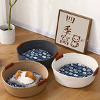 Woven Cotton Rope Cat Bed round Four Seasons Pet Bed with Removable Cushion Soft Washable Nest for Cats & Small Dogs, Cozy Cat
