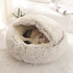 Cat Bed Pet Mattress Warm Soft Plush Pet Bed with Cover round Cat Dog Sleeping Nest Cave for Small Dogs Kitten