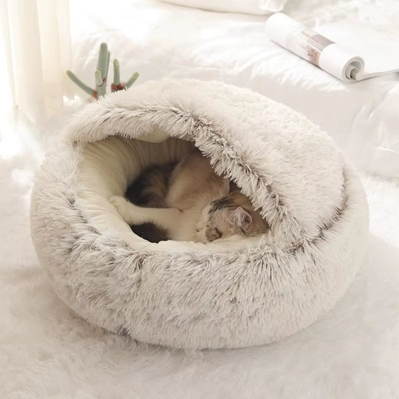 Cat Bed Pet Mattress Warm Soft Plush Pet Bed with Cover round Cat Dog Sleeping Nest Cave for Small Dogs Kitten