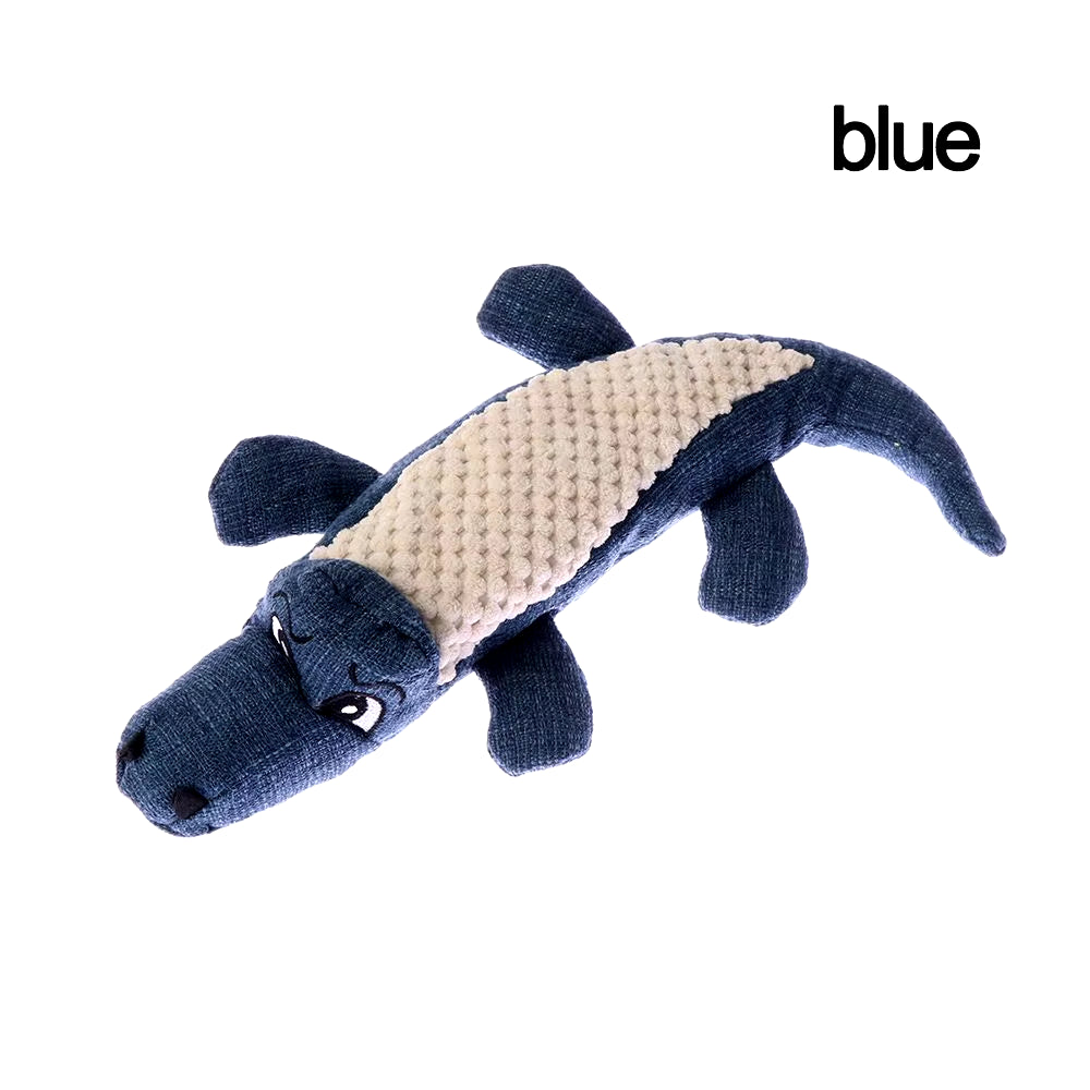 Crocodile Squeaky Dog Toy – Durable Linen Plush Chew Toy for Dogs – Blue