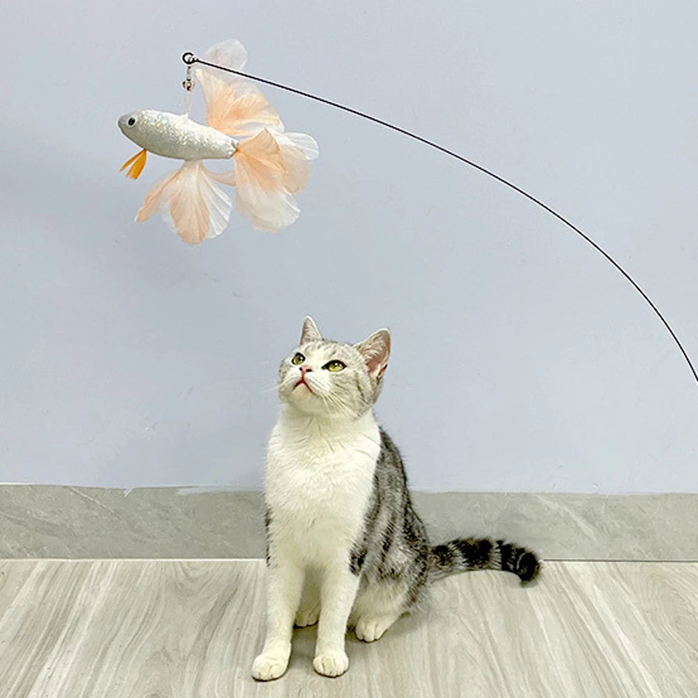 Colourful Fish Cat Teaser Stick Goldfish Fighting Fish Shape Cat Toy Funny Pet Toy