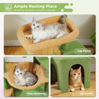 Cactus Cat Tree for Indoor Cats, 92Cm Cat Tower with 3 Scratching Post, Scratching Board, Large Condo, Cozy Hammock and Large Top Perch for Kittens, Green