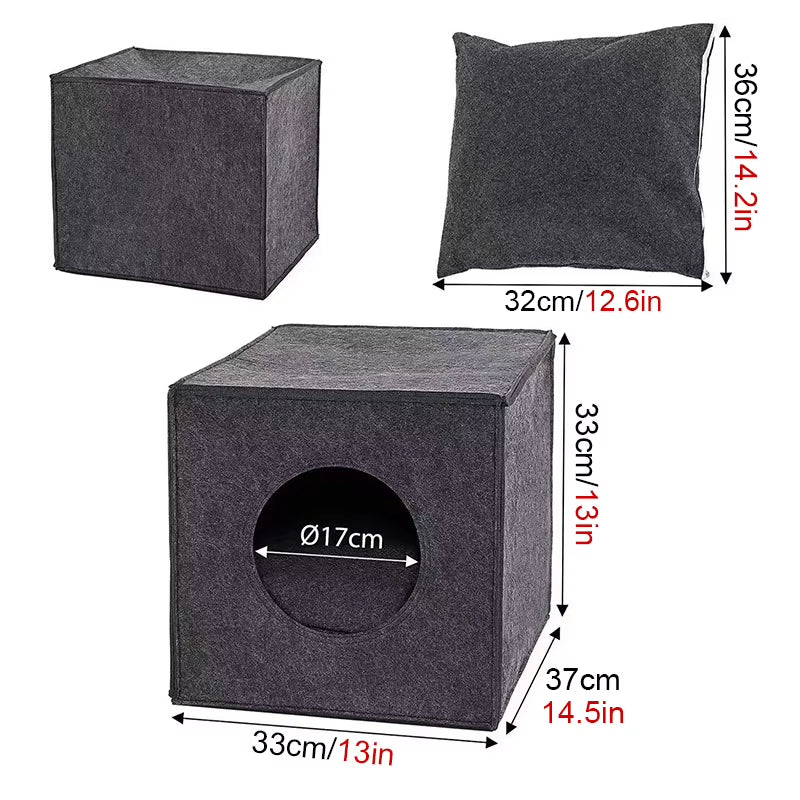 New Foldable Indoor Cool Condo Cat Cube House Scratch Resistant Hideaway Cube 2-In-1 Scratching Board Cat Beds Felt Pet Nest
