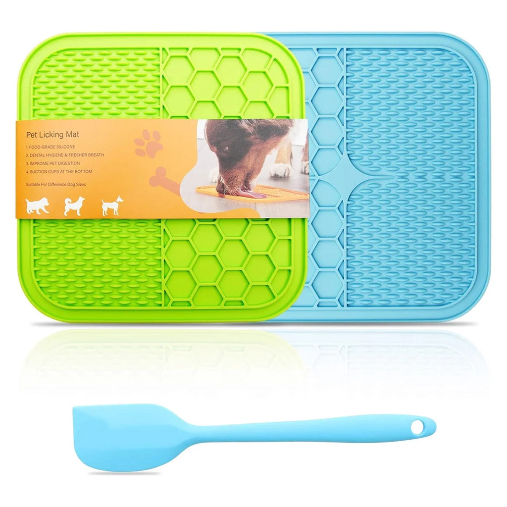 Dog Lick Mat with Suction Cups – 2-Pack – Green & Blue (New Design)
