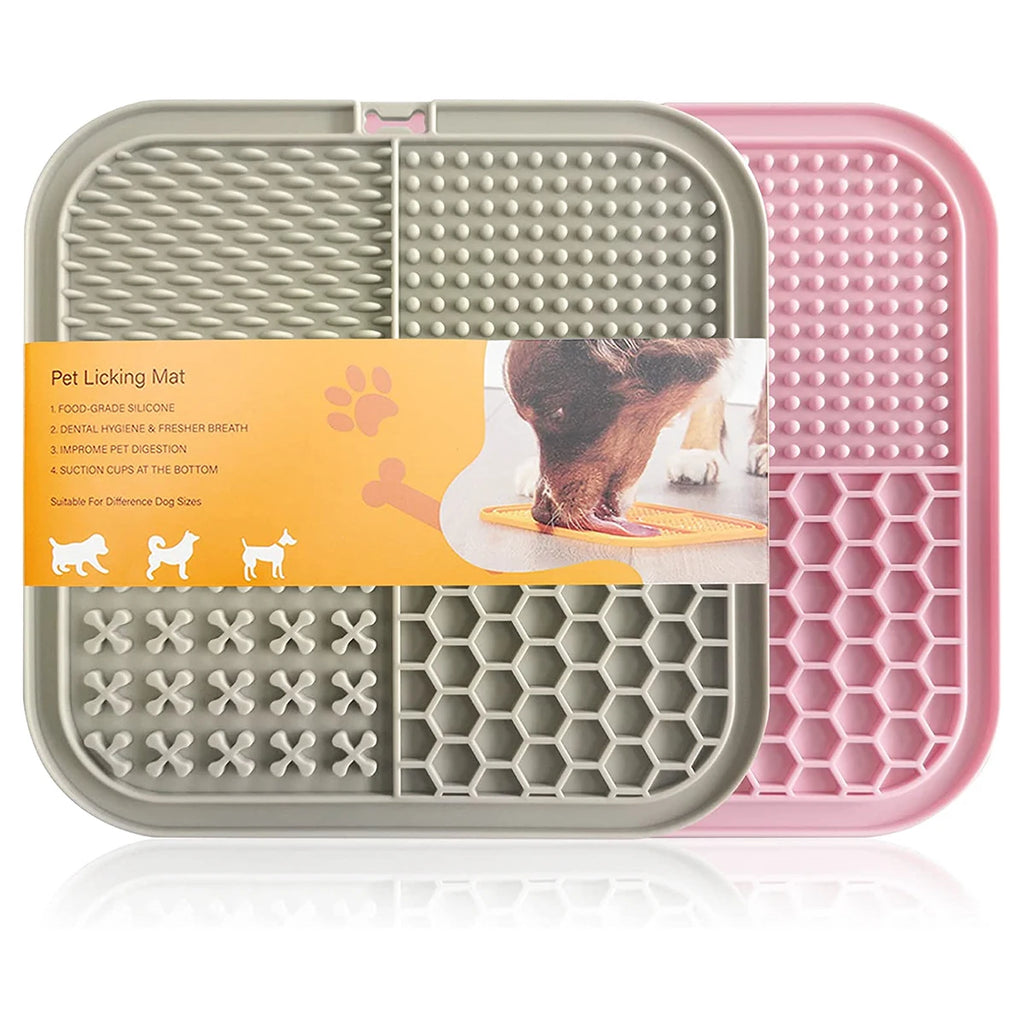 Dog Lick Mat with Suction Cups – 2-Pack – Grey & Pink