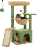 Cactus Cat Tree for Indoor Cats, 92Cm Cat Tower with 3 Scratching Post, Scratching Board, Large Condo, Cozy Hammock and Large Top Perch for Kittens, Green