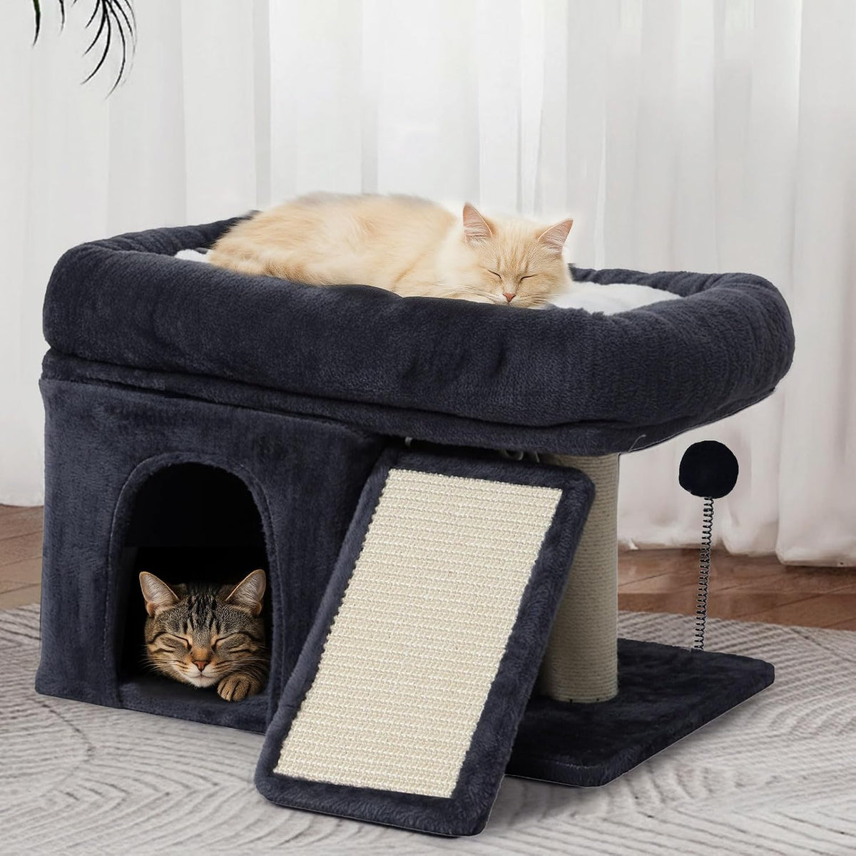 Cat Tree Tower, Plush Perch, Scratching Board, Toy Ball, Indoor Cats