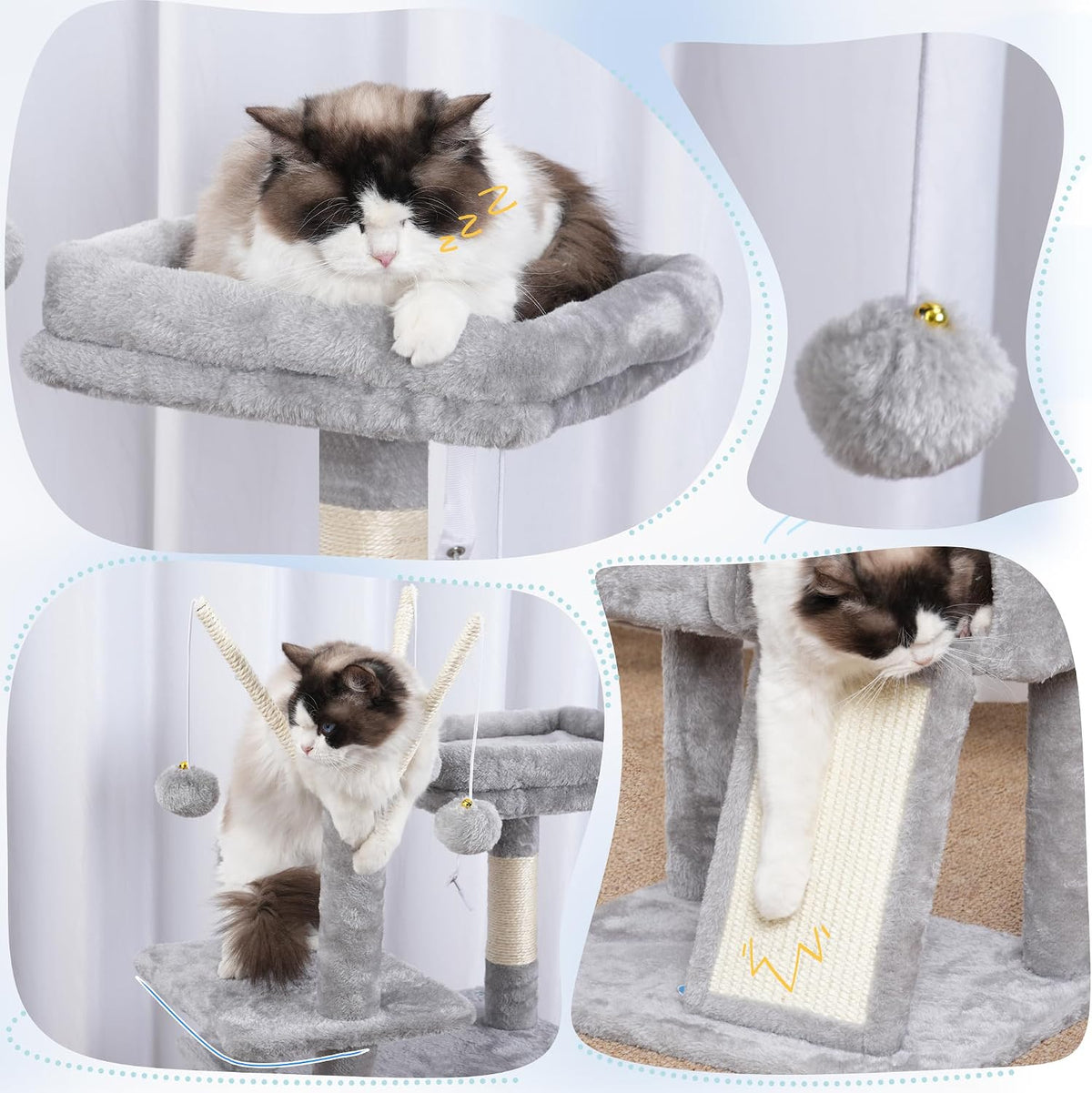 Cat Tree Tower with Removable Toys, Scratching Posts, MPJ008SW