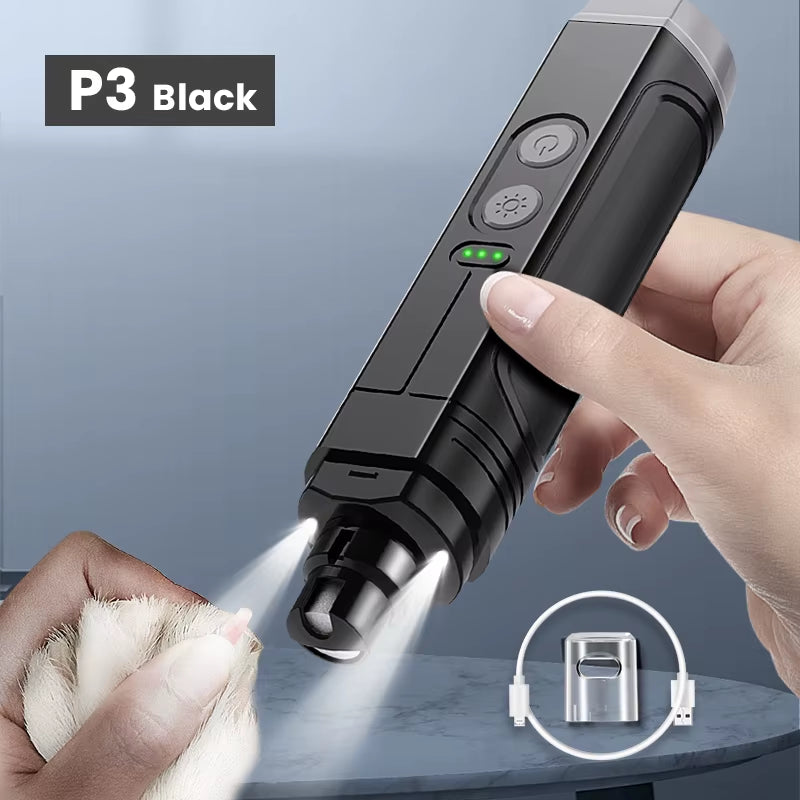 Electric Pet Nail Grinder with LED Light – Quiet Rechargeable Dog & Cat Nail Trimmer