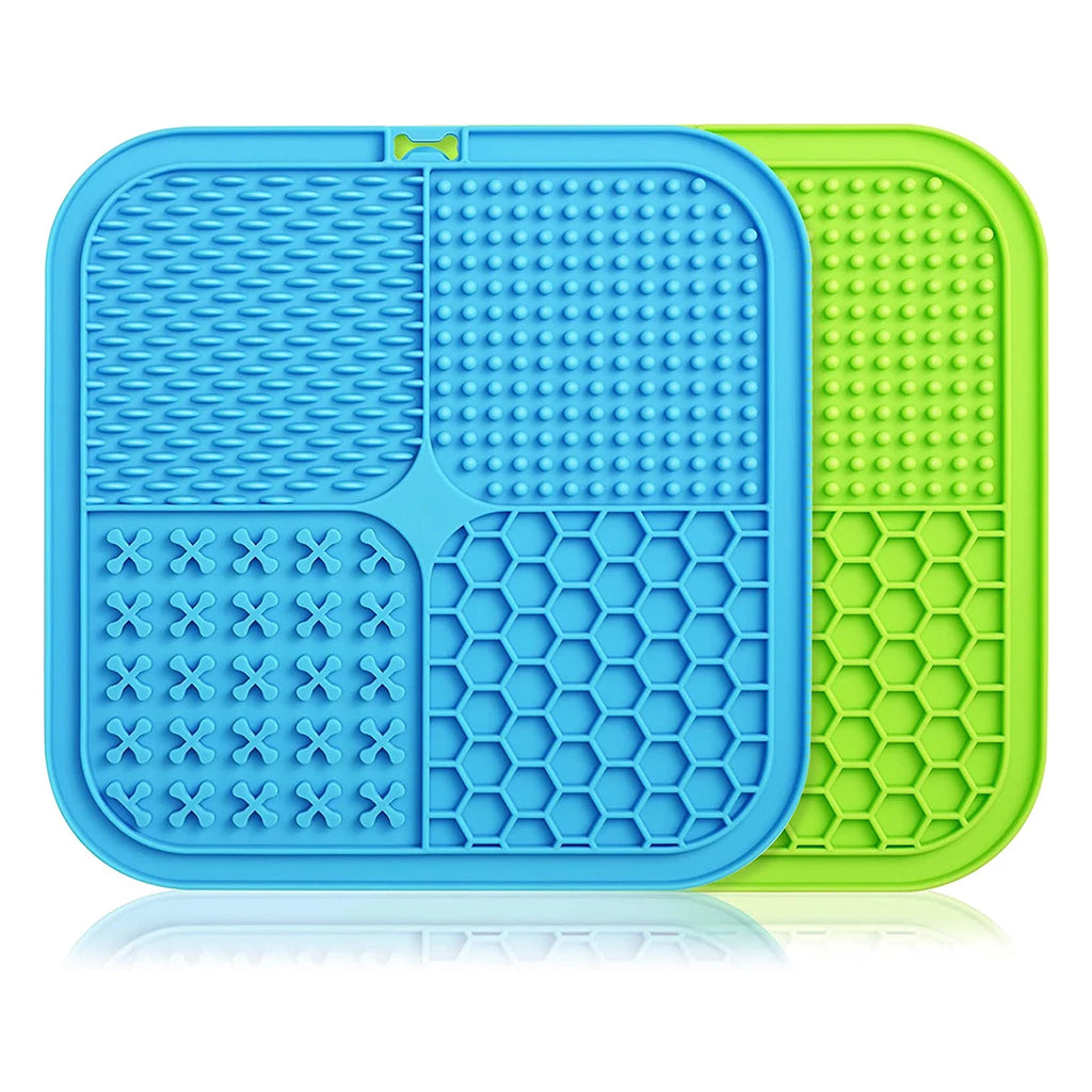 Dog Lick Mat with Suction Cups – 2-Pack – Blue & Green