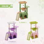 Cactus Cat Tree for Indoor Cats, 92Cm Cat Tower with 3 Scratching Post, Scratching Board, Large Condo, Cozy Hammock and Large Top Perch for Kittens, Green