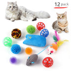 Cat Toy Set – Kitten Toy Variety Pack with Feather Wands, Mice, Balls & Bells – 12-Piece Mixed Set