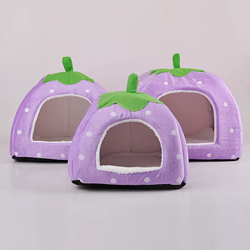 Soft Cat House Foldable Leopard Strawberry Shape Lovely Dog Bed Warm Puppy Kitten Bed Tent Cute Pet Cat Dog Cave Nest