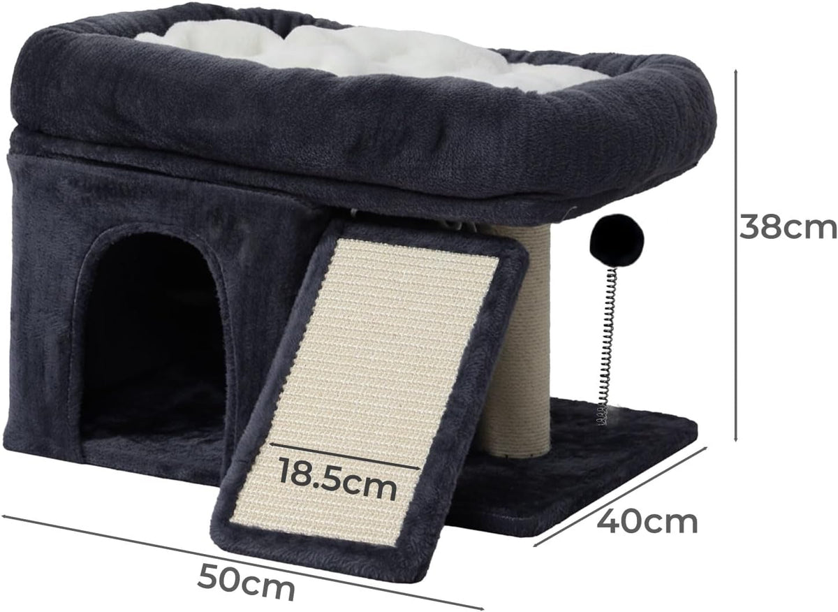 Cat Tree Tower, Plush Perch, Scratching Board, Toy Ball, Indoor Cats