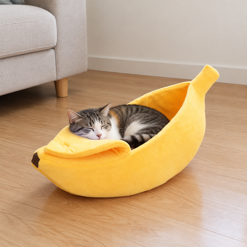 Banana Cat Bed at home