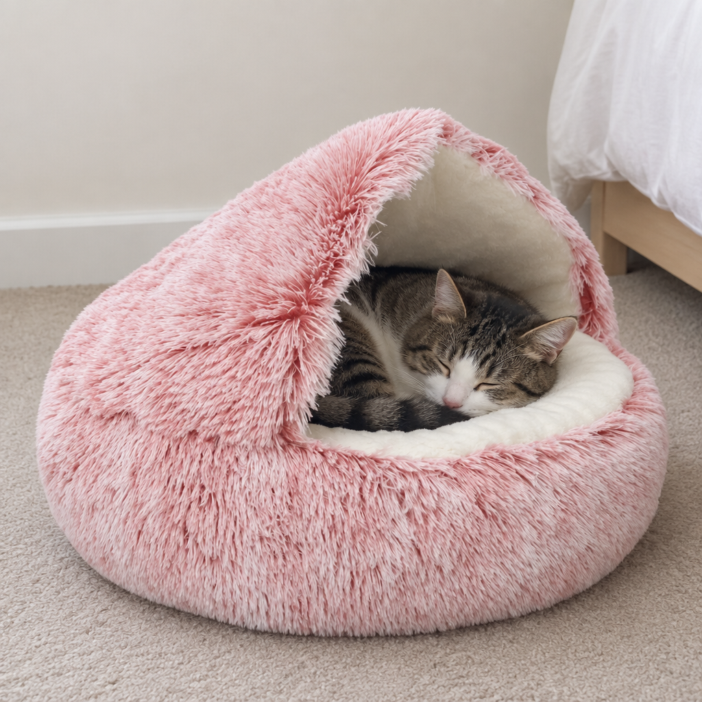 Plush Cat Bed with Blanket Cover at home