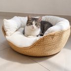 Woven Cat Basket Bed with Cushion at home