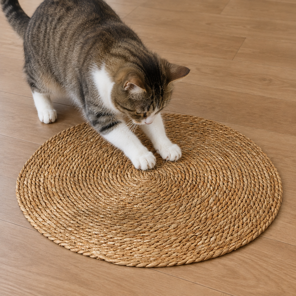 Rattan Cat Scratcher Mat at home