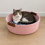 Woven Rope Cat Bed with Cushion at home