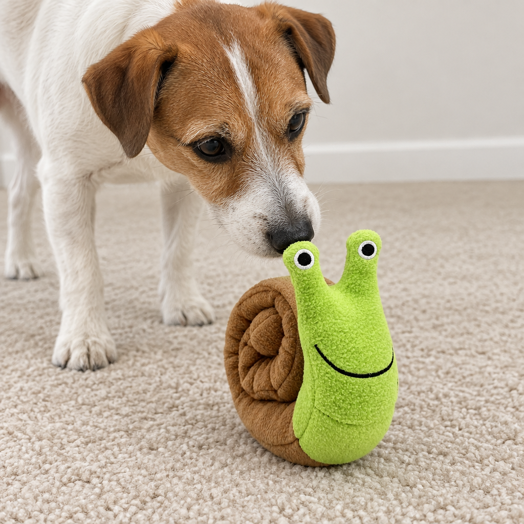 Snuffle Snail Squeaky Dog Toy at home