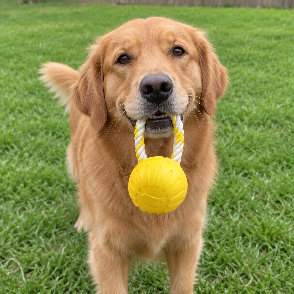 Indestructible Rubber Dog Ball on a Rope at home