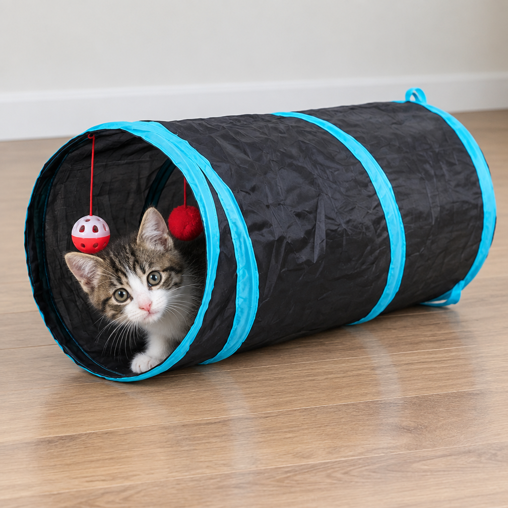Collapsible Cat Tunnel Toy Set at home