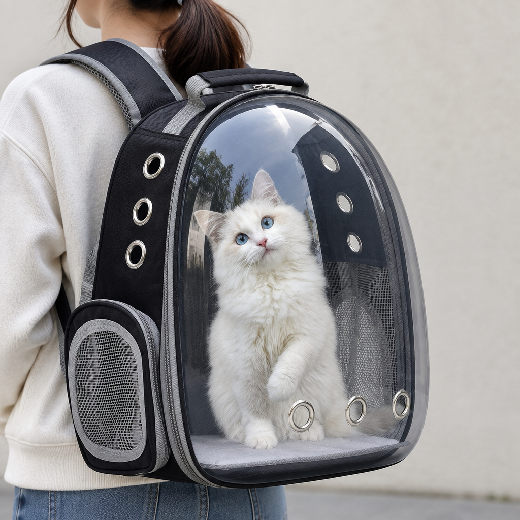 Pet Backpack Carrier with Bubble Window at home